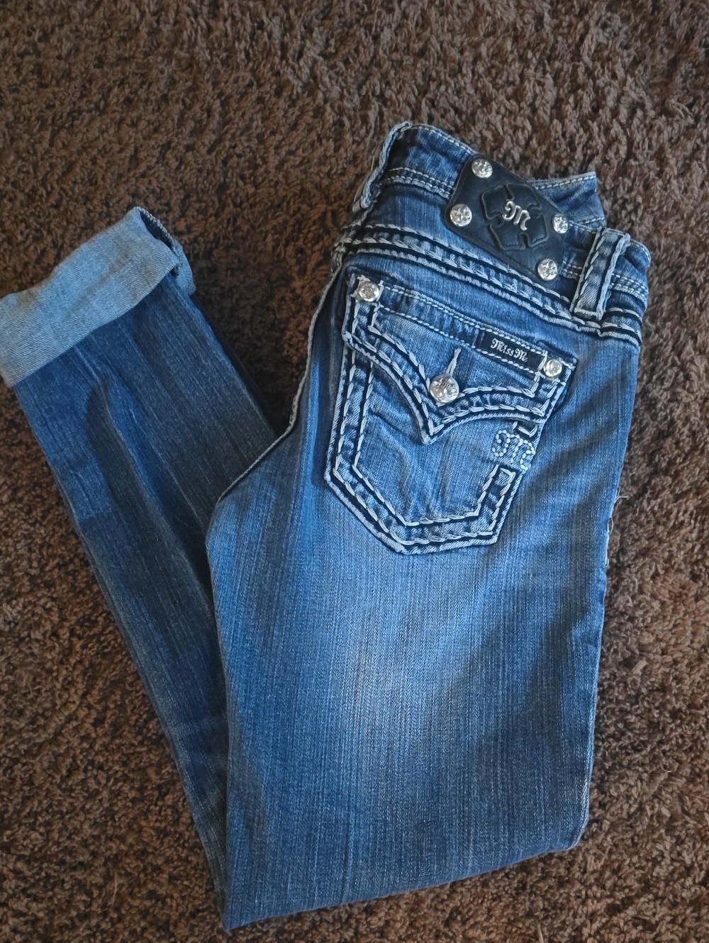 Miss Me Dark Blue Skinny Jeans with Embroidered Back Pocket